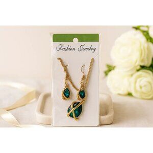 Crystal Pendant Necklace & Earrings Jewelry Set